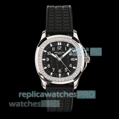 Swiss Clone Patek Philippe Aquanaut 5067A Black Dial Diamonds Quartz Lady Watch 